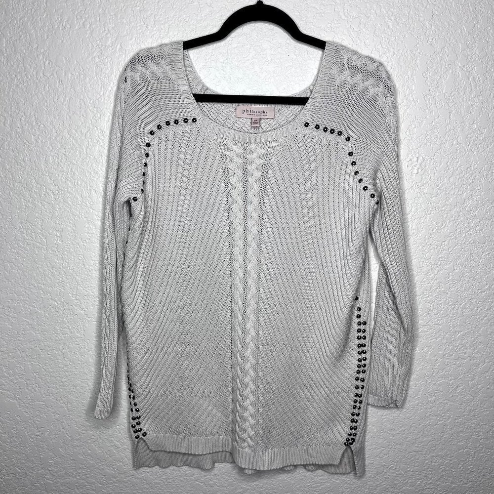 PHILOSOPHY Womens Gray Studded Cable Knit Sweater Size 0X - Picture 1 of 13